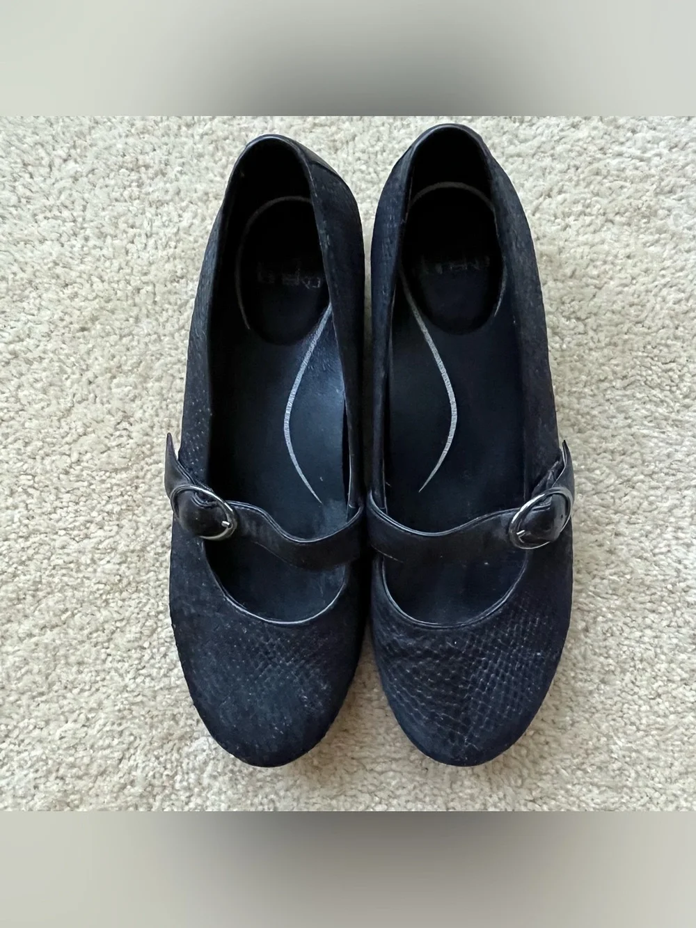 Dansko Women’s Black Leather Faux Snakeskin Mary Jane Flats - Size 40 - VGUC